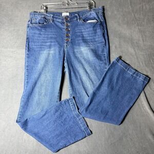 Nicole Miller New York Soho High Rise Bootcut Jeans Blue Button Fly Womens 16